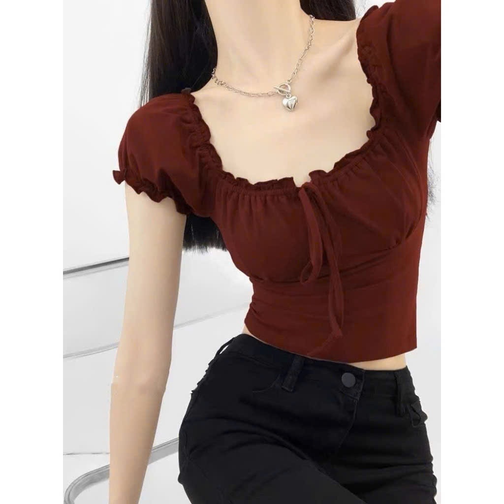 Áo croptop trễ vai nơ cổ phong cách tiểu thư mặc được 2 kiểu | BigBuy360 - bigbuy360.vn