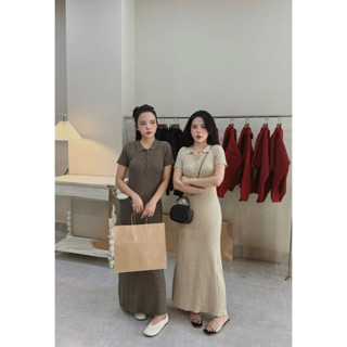 PETBYCHANG – Váy Len Polo Cổ Bẻ Khuy Xoắn Dáng Dài Basic Thanh Lịch