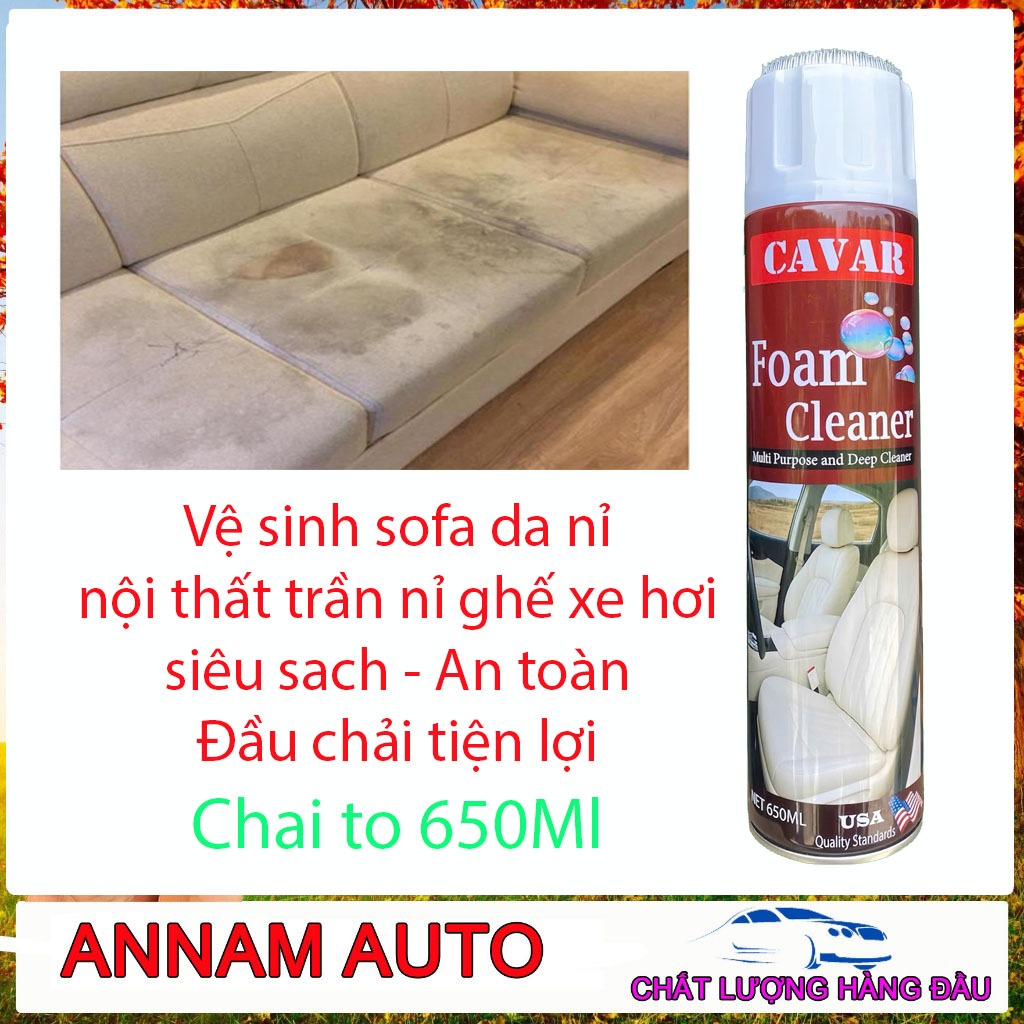 [SẠCH NHANH] Bọt Vệ sinh ghế da, ghế nỉ, sofa_ Chai xịt Làm sạch nội thất xe -Dung Dich Tẩy ghế Sofa da cao cấp - CAVAR