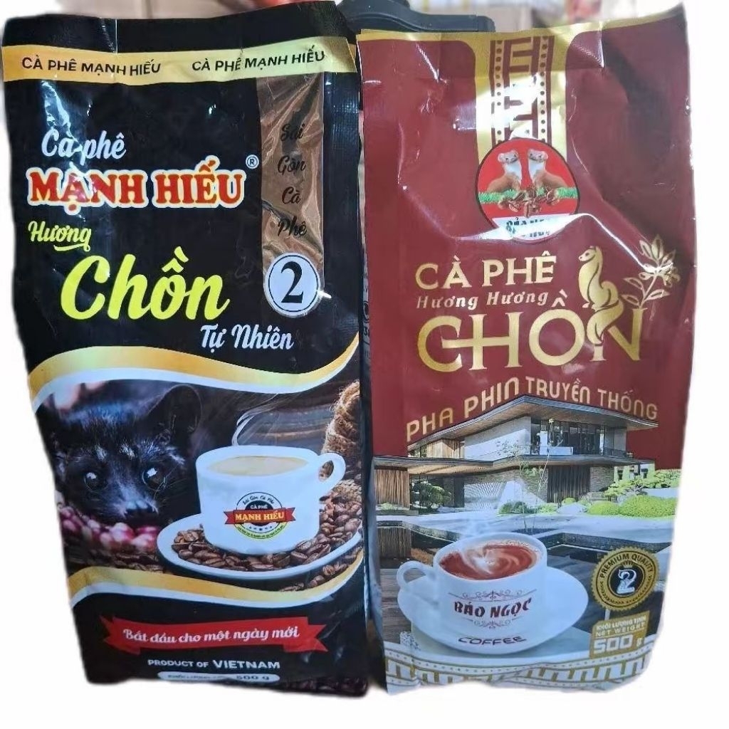 combo cà phê pha phim chồn truyền thống+Cafe mạnh hiếu số 2 loại đặc biệt hươn chồn gói 500g mix trộ