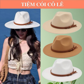   Kèm video thật  Nón dạ đai da chóp cao bồi vành 9cm thời trang cao cấp-Tiệm Cói Cô Lê 