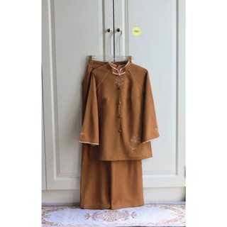  DL158 nâu đồng  Họa Y Pháp Phục  Đồ Lam Đi Chùa nữ trung niên thêu hoa sen Phật Tử Nữ đủ size 