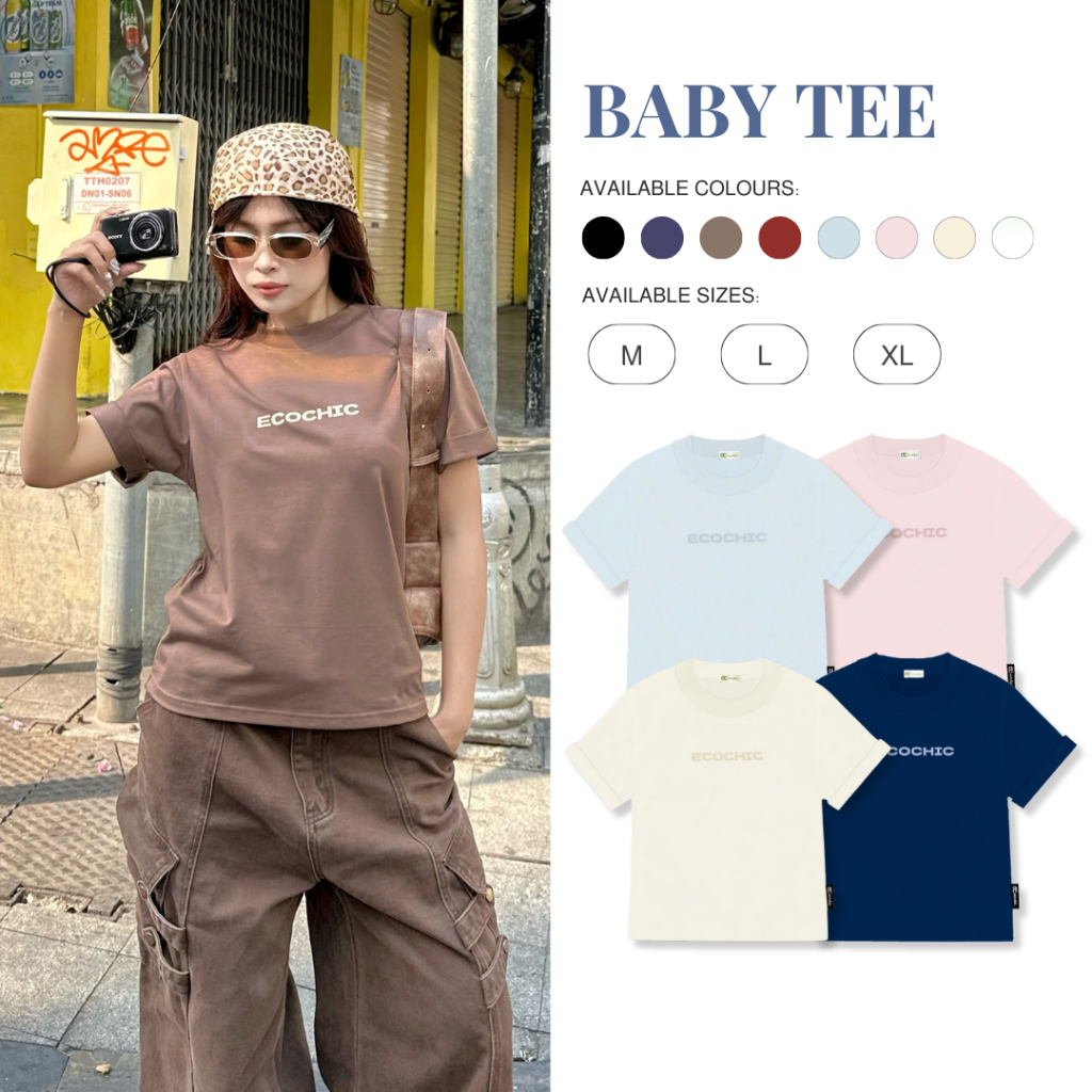 Áo Thun Mỹ Baby Tee ECOCHIC Chữ Cao Su Dập Nổi Chất Liệu Thun Mỹ Form Vừa Local Brand Chính Hãng B12