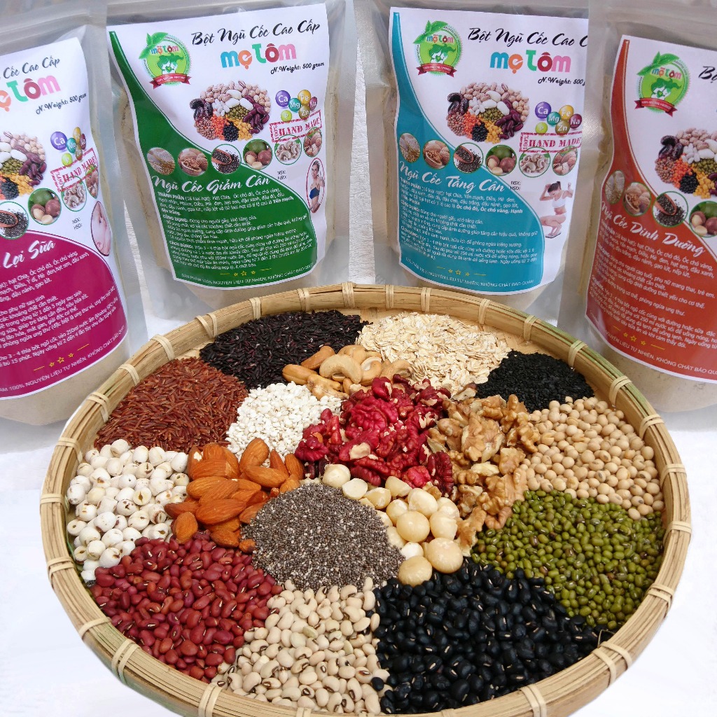 1KG Bột ngũ cốc cao cấp mẹ Tôm 17 loại hạt (Dinh dưỡng, T.ă.ng c. ân, L.ợi s.ữa, Gi.ả.m  c.â. n, N.ộ.i ti.ết) có VAT