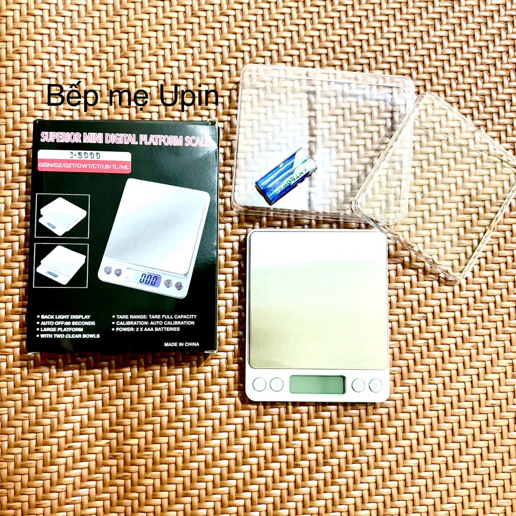 Cân điện tử cân tiểu ly I 2000 3kg Tặng 2 khay và Tặng 2 pin superior mini digital platform scare