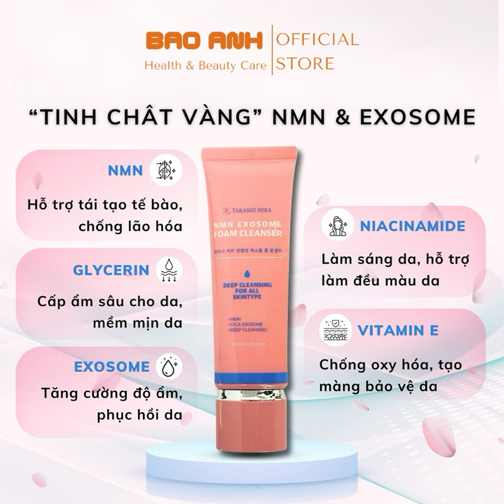 Sữa Rửa Mặt Ngừa Lão Hóa Trắng Da NMN Exosome Takashi Hika 120ml
