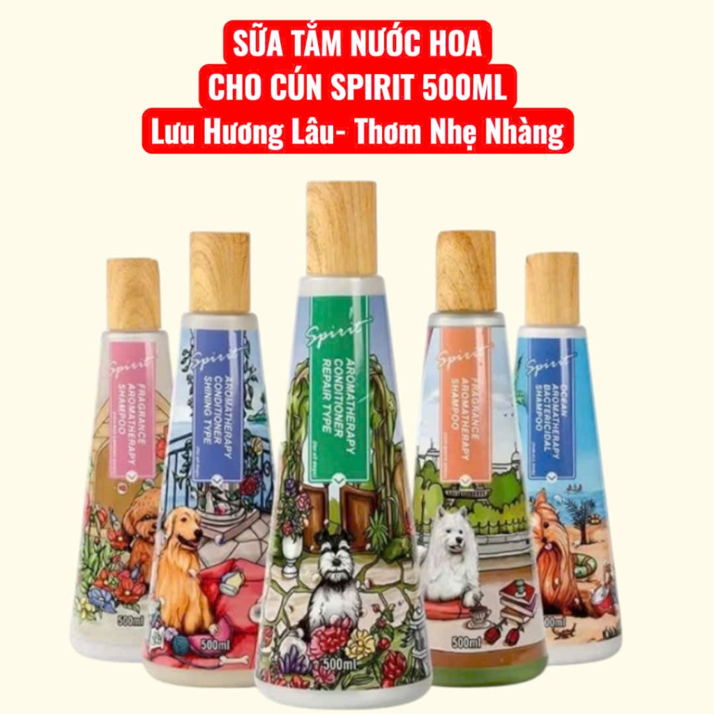 Sữa Tắm Nước Hoa Nắp Gỗ SPIRIT 500ml Cho Chó Thơm Lâu, Dưỡng Lông, Kiểm Soát Mùi, Da Nhậy Cảm