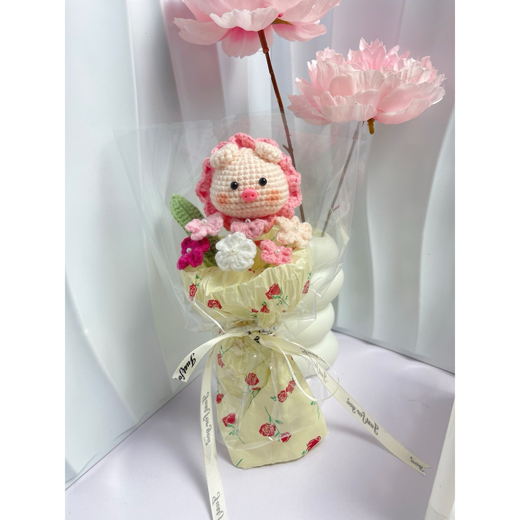 Bó hoa thú bằng len cute - Quà tặng Trung Thu -Quà tặng 20/10 (HandMade )
