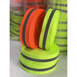 Cuộn Dây Phản Quang 100m – May Áo Bảo Hộ, Màu Xanh Chuối & Cam Sọc Bạc, Bản 2.5cm / 5cm, Phát Sáng An Toàn