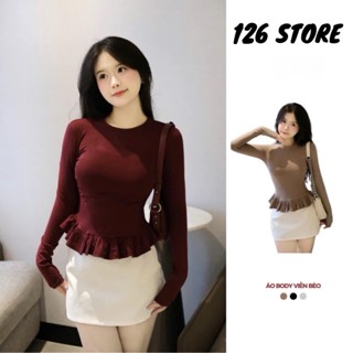  Áo Thun Dài Tay Nữ Ôm Body Phối Viền Bèo Xinh cotton lông mịn 12 THÁNG SÁU MA2509 