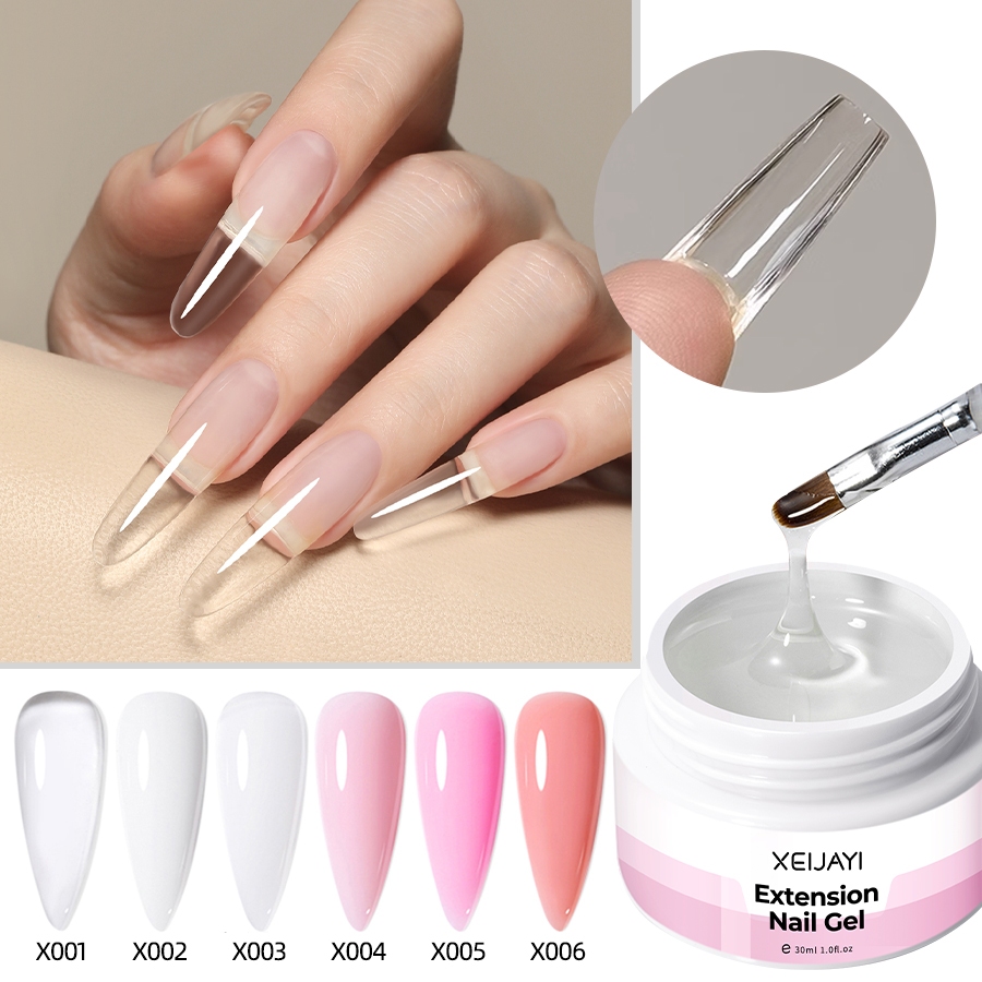 XEIJAYI 30ml Gel nối móng pha lê mới trong suốt màu hồng nude LED/UV thích hợp cho tiệm làm móng