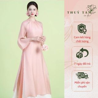 Áo dài cách tân mẫu cam nhạt thuỷ Tâm áo lụa 4 tà sang trọng mềm mịn -  AD049