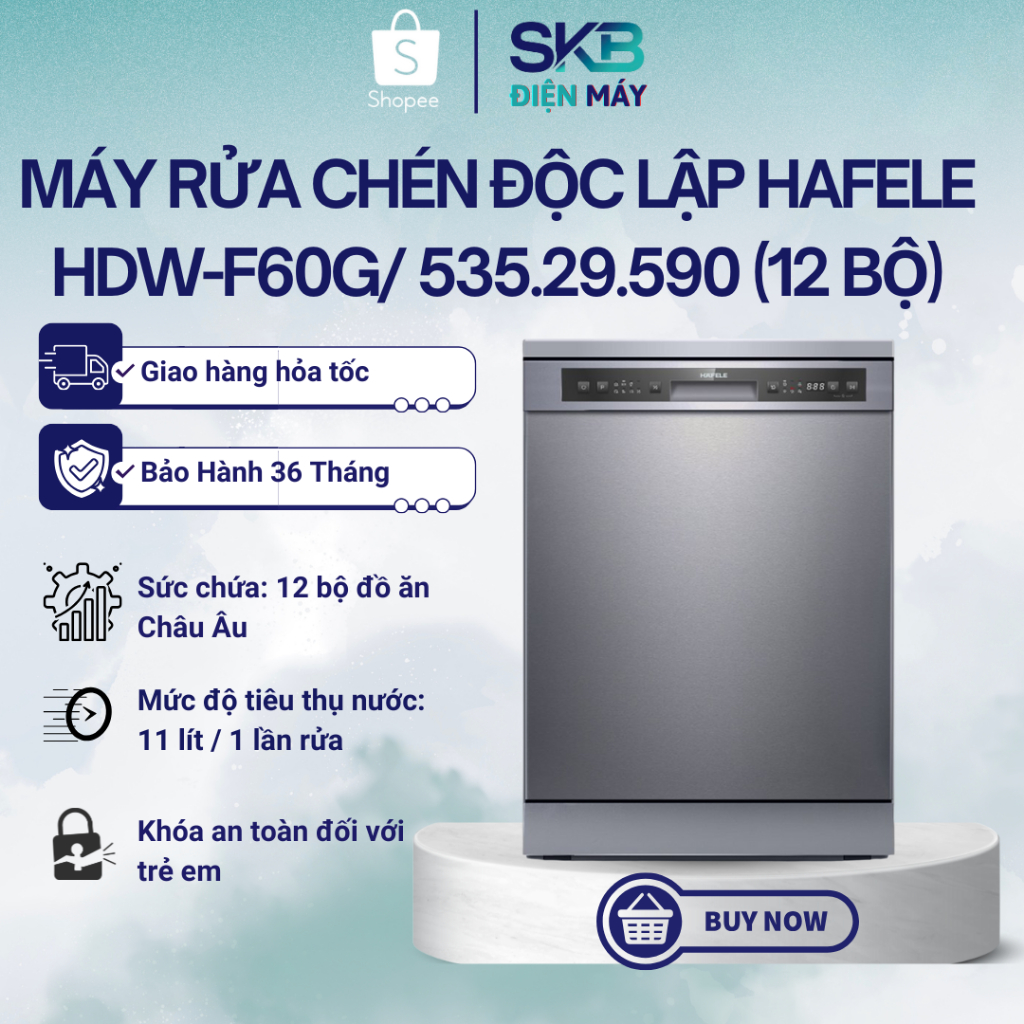Máy rửa chén độc lập Hafele HDW-F60G/ 535.29.590 (12 bộ) - Bảo Hành Chính Hãng 36 Tháng