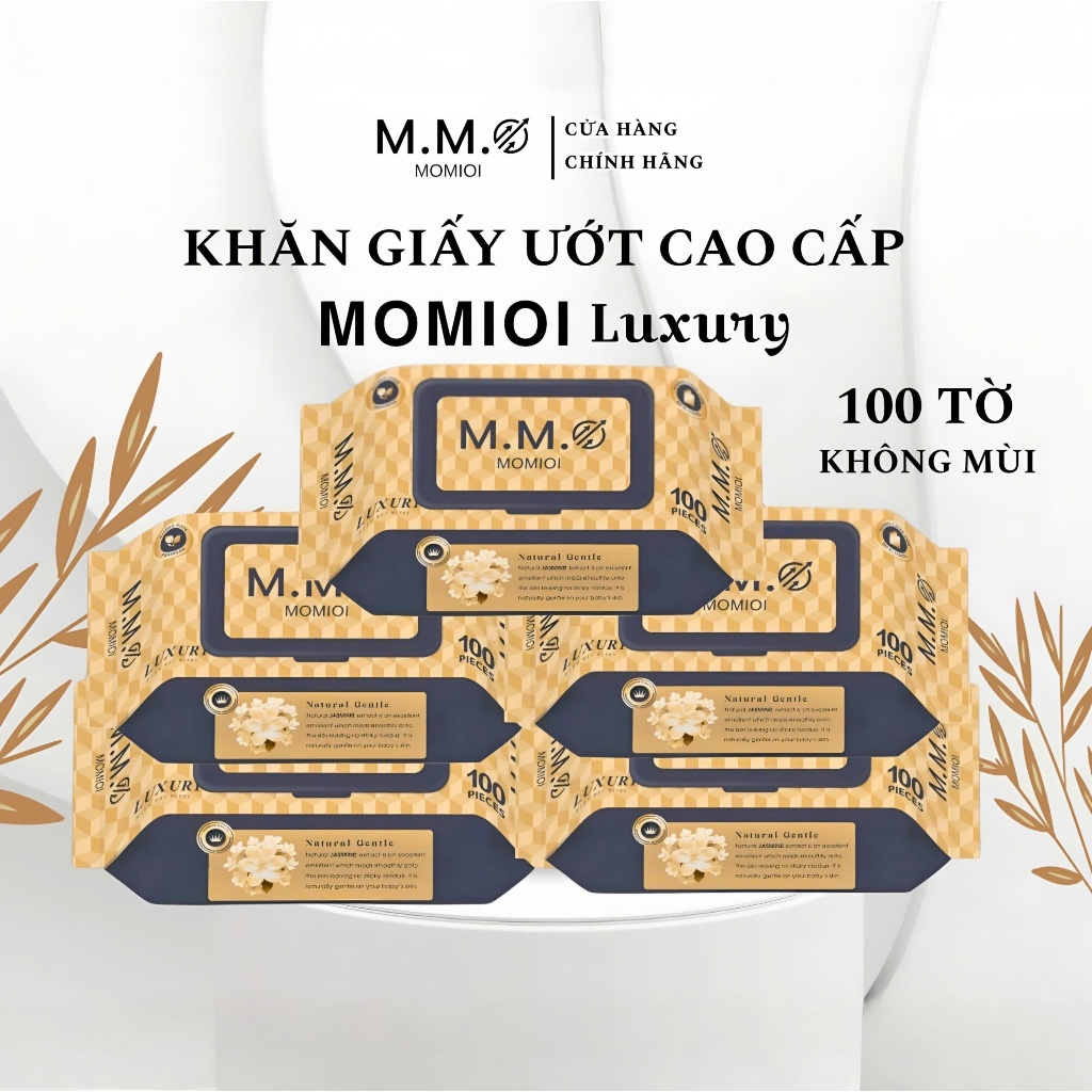 Thùng 10 gói khăn ướt MOMIOI Luxury 100 tờ cao cấp an toàn cho bé sử dụng