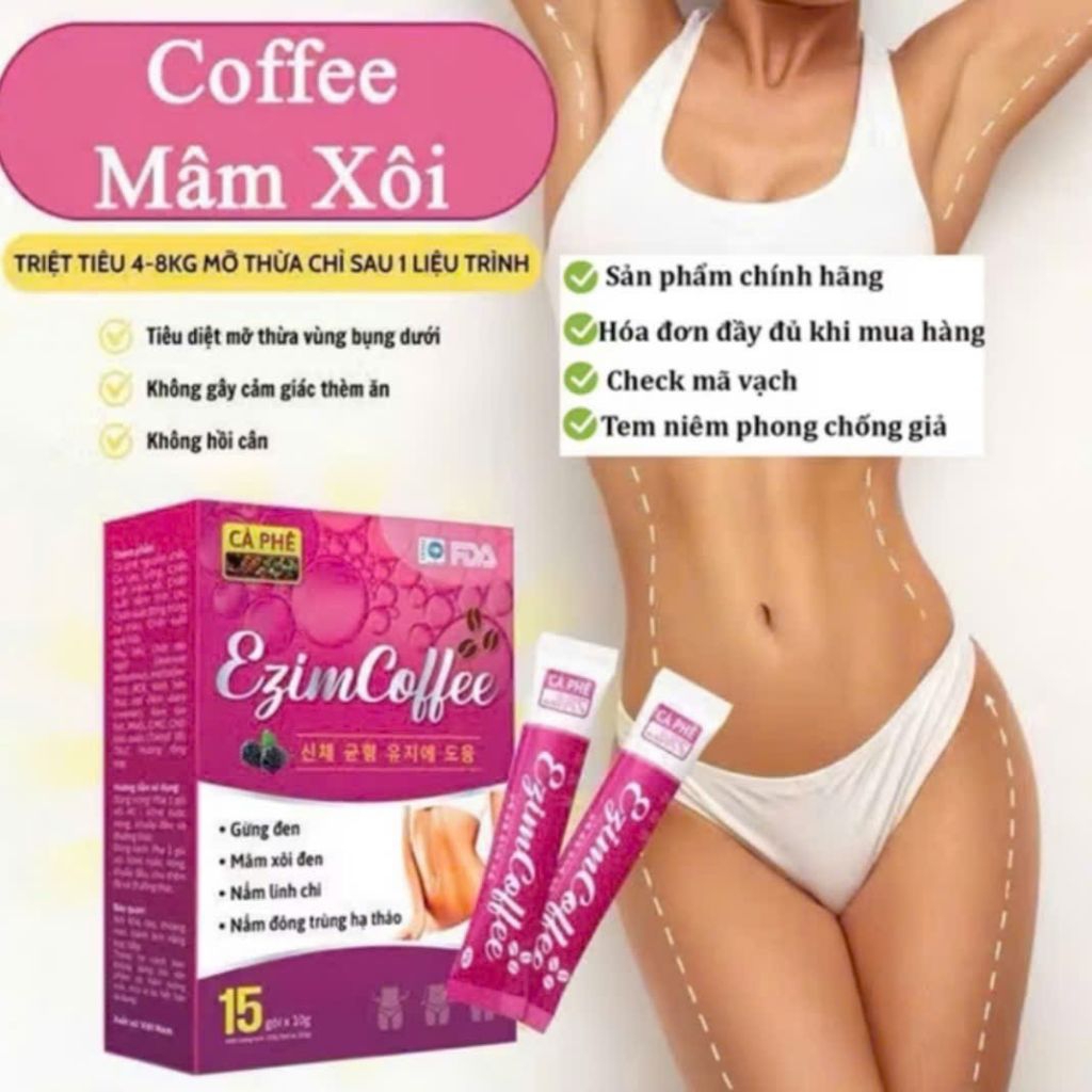Cà Phê Mâm Xôi Linh Chi Ezim Coffee Giảm Cân,Đẹp Dạ Giữ Dáng Hộp 15 gói