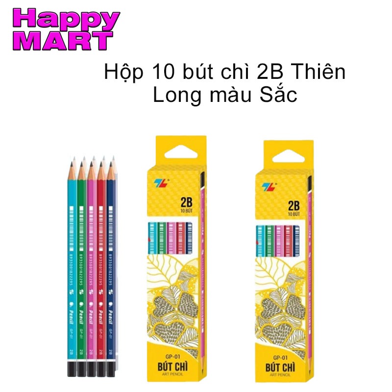 Hộp 10 bút chì 2b Thiên Long GP-01 mẫu mới, bút chì 2b nhiều màu sắc đẹp