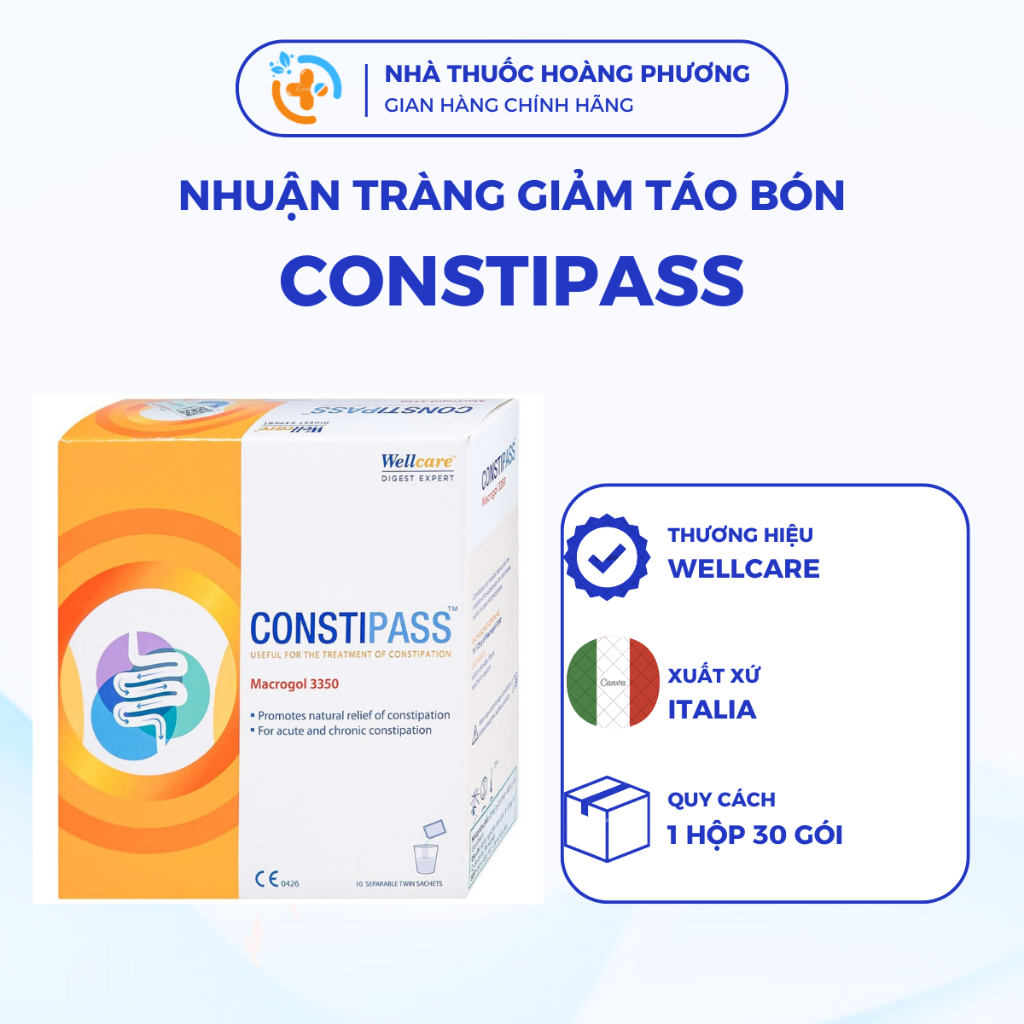 Bột Constipass(Macrogol 3350) - Hỗ trợ giảm táo bón, giúp nhuận tràng cho bé từ 2 tuổi và người lớn 