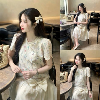  EVERMOM l Đầm bầu Lachy thêu hoa cổ xếp đính nơ tùng form đuôi cá xinh xắn cho mẹ mang bầu và sau sinh. 