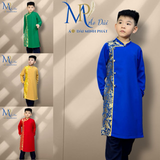 Áo Dài Cách Tân Nam Bé Trai Phối Vải Gấm Cao Cấp Hoạ Tiết Rồng Vàng cho Tết MPP3001