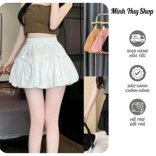 Chân váy bí ngô xòe dáng ngắn thắt nơ đen trắng hồng có quần trong xinh