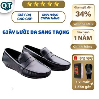 Giày Lười Mọi Nam Da Bò Thật Nguyên Miếng Đế Khâu Chắc Chắn Lót Thoáng Khí Thiết Kế Êm Ái