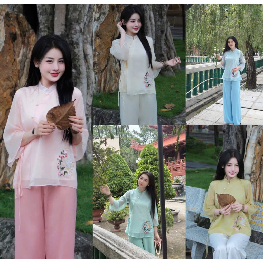 Set lam hoa thêu cột dây eo, có khóa kéo sau (40kg<55kg), chất voan lụa 2 lớp [C2120015]