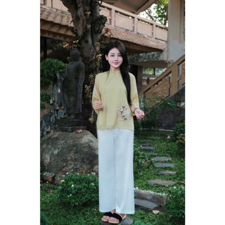 Set lam hoa thêu cột dây eo, có khóa kéo sau (40kg<55kg), chất voan lụa 2 lớp [C2120015]