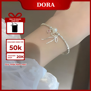 Lắc Tay Dora [VIDEO THẬT] Vòng Đeo Tay Xi Bạc Nơ Ngọc Thời Trang Có Nút Điều Chỉnh Độ Dài LT03