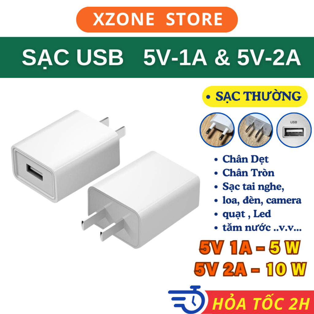 Cóc Sạc 5V 2A Cho Điện Thoại, Loa, đồng hồ, đèn led, củ sạc usb, adapter sạc 2A