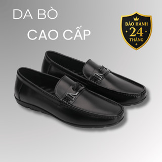 Giày lười nam da bò cao cấp đế khâu LuxWear Moccasins shoes màu đen bảo hành 12 tháng GM03