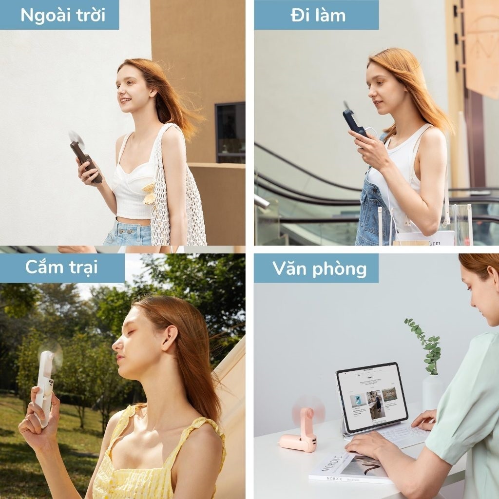 Quạt Mini Cầm Tay Tích Điện N15,Pin Sạc 10.000mAh,5 Tốc Độ Gió, Xoay Linh Hoạt 90 Độ Có Dây Đeo Cổ,Đèn LED Hiển Thị | BigBuy360 - bigbuy360.vn