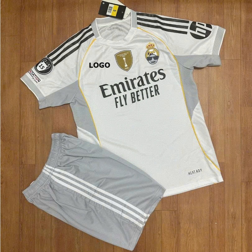 Bộ Quần Áo Bóng Đá CLB RM 2025/2026 Tay C1 - Quần Xám - Vải Polyester  Thái