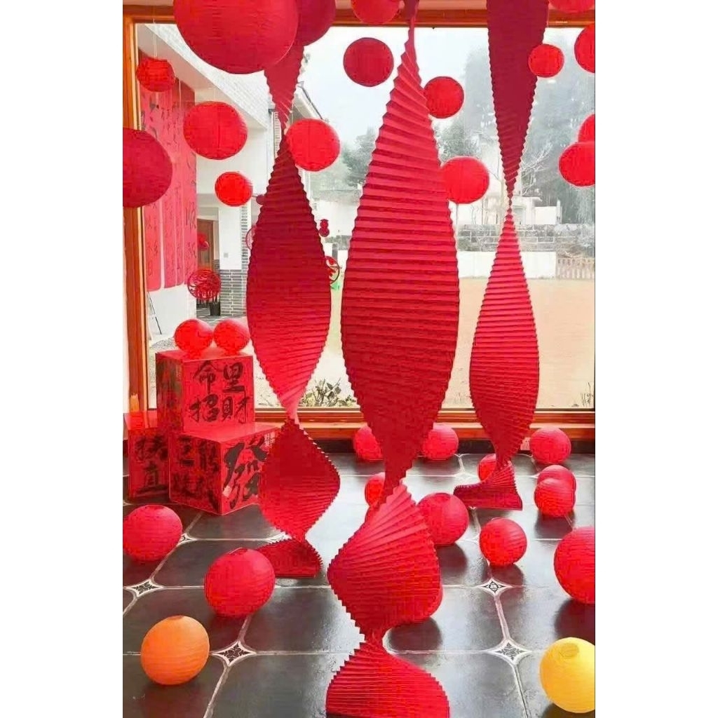 dải giấy đỏ gấp sẵn 3m phụ kiện trang trí nhà cửa