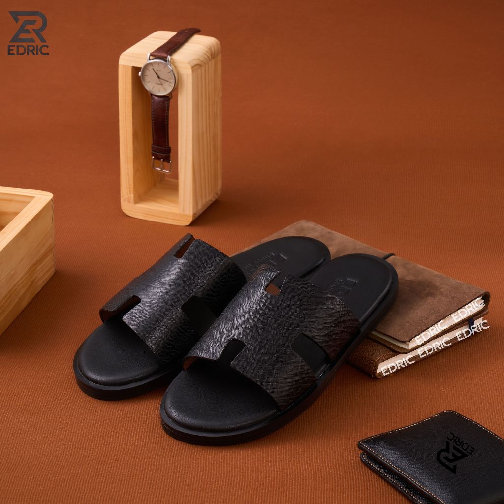 Dép Quai Ngang Nam EDRIC Bằng Da Bò Cao Cấp Và Đế Phíp Dán Vibram D01.2