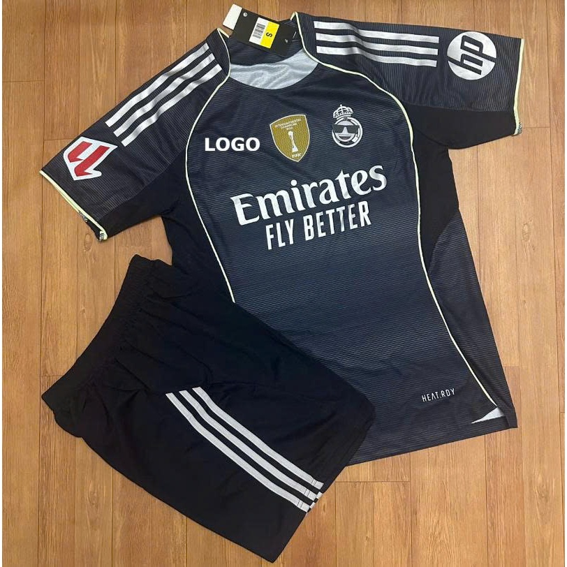 Bộ Quần Áo Bóng Đá CLB RM Đen Mùa 25/26 Tay Laliga - Vải Polyester Gai Thái
