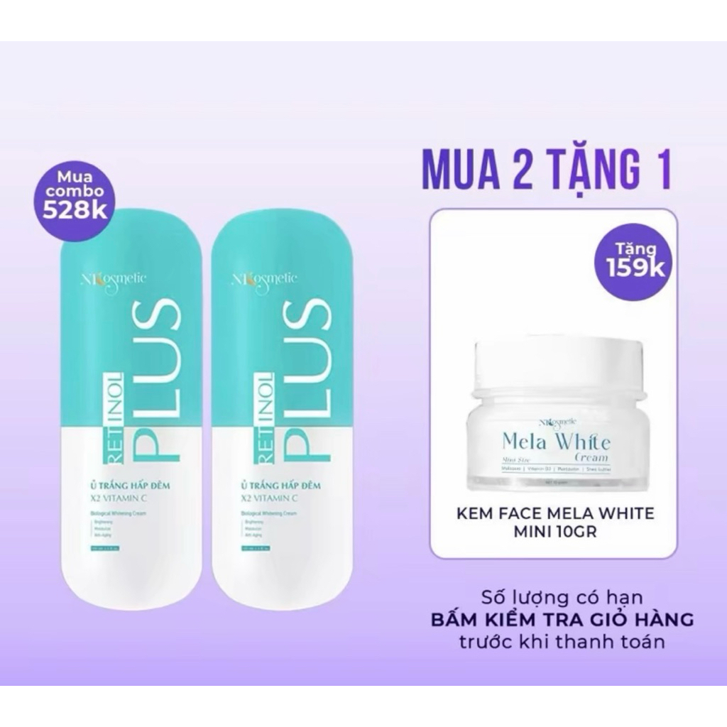 Combo 2 Ủ Trắng Retinol Npcosmetic Tặng Kem Face 10gram Skincare Chăm Sóc Da Làm Đẹp Da