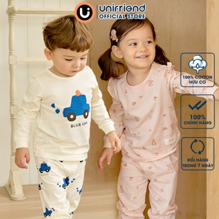 Đồ bộ tay dài quần áo cotton dáng rộng mặc nhà mùa đông cho bé gái và bé trai Unifriend Hàn Quốc U2023-40, Size 1-10