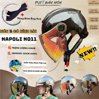 Mũ Nón Bảo Hiểm Nửa Đầu 1/2 NAPOLI N011 Có Kính Dài REVO Đi Ngày Và Đêm Chống Tia UV Dành Cho Cả Nam Và Nữ [CHÍNH HÃNG]