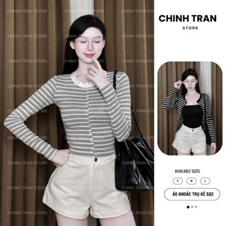   TĂNG SIZE FORM NHỎ   Áo Khoác Trụ Sọc Cardigan Phối Viền Ôm Body- Chinh Trần Store 