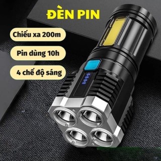 Đèn Pin Siêu Sáng Cầm Tay Chiếu Xa 4 Chế Độ Sáng Tiện Dụng, Có COB Đèn LED, Dùng pin Sạc ,Đèn Pin Mini 4 Bóng