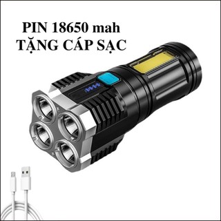 Đèn Pin Siêu Sáng Cầm Tay Chiếu Xa 4 Chế Độ Sáng Tiện Dụng, Có COB Đèn LED, Dùng pin Sạc ,Đèn Pin Mini 4 Bóng