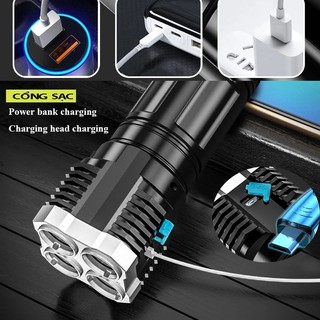 Đèn Pin Siêu Sáng Cầm Tay Chiếu Xa 4 Chế Độ Sáng Tiện Dụng, Có COB Đèn LED, Dùng pin Sạc ,Đèn Pin Mini 4 Bóng