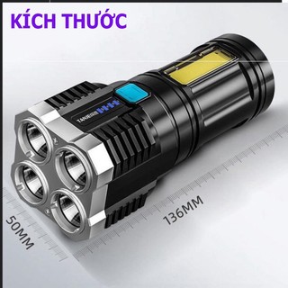 Đèn Pin Siêu Sáng Cầm Tay Chiếu Xa 4 Chế Độ Sáng Tiện Dụng, Có COB Đèn LED, Dùng pin Sạc ,Đèn Pin Mini 4 Bóng