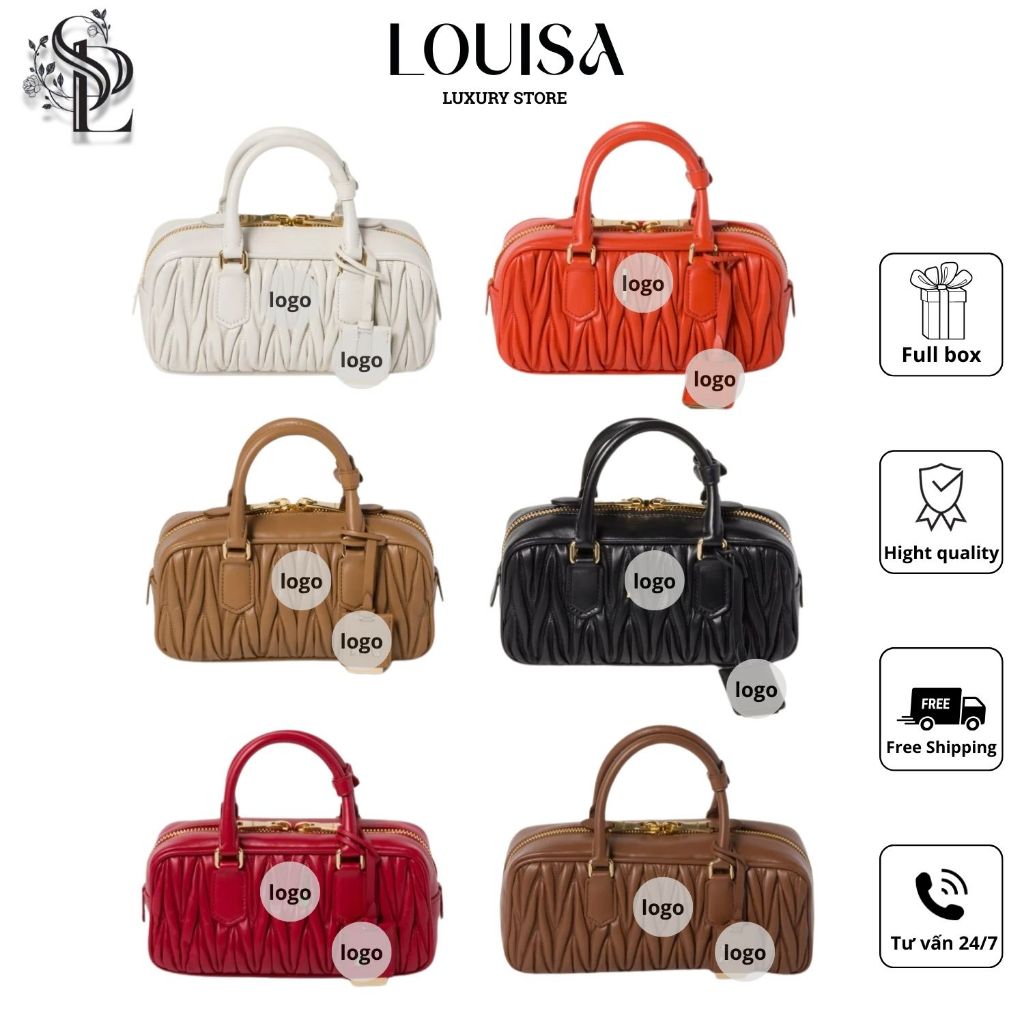 Túi xách nữ M.i.u M.i.u 19cm Louisa Store, da xếp li cao cấp, kèm dây đeo phụ kiện