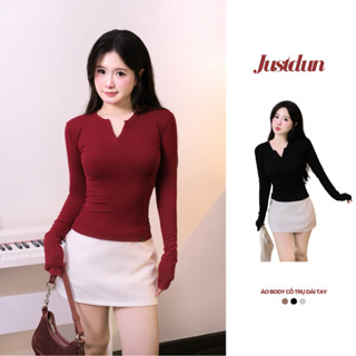 Áo cổ trụ tàu tay dài cotton mềm mịn Justdun A64