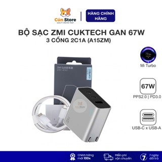  Bộ sạc ZMI Cuktech GaN 67W A15ZM sạc 3 cổng  2C1A  hỗ trợ PD3.0 PPS QC3+ | Bảo hành 12 tháng 