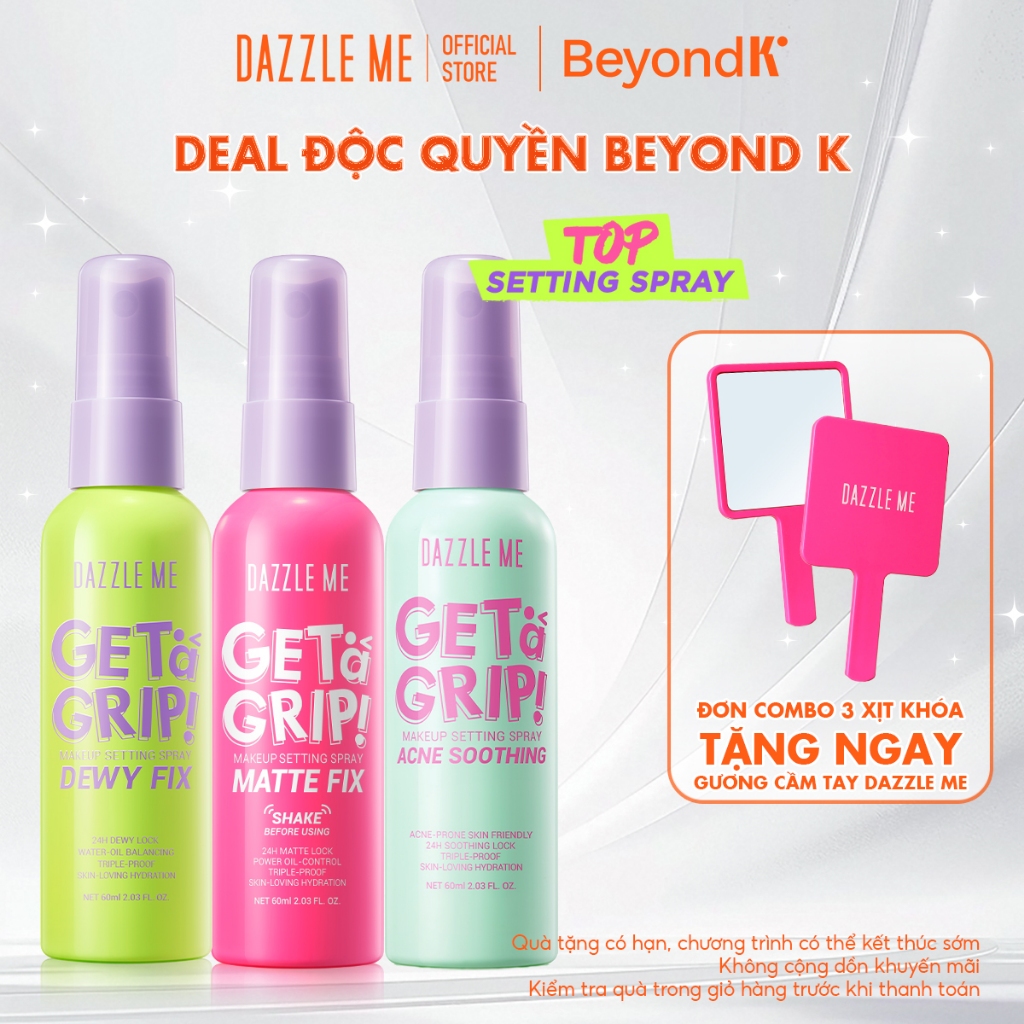 [DEAL ĐỘC QUYỀN BEYONDK] Combo Xịt khóa Makeup DAZZLE ME Setting Spray Dewy + Matte Fix 60ml
