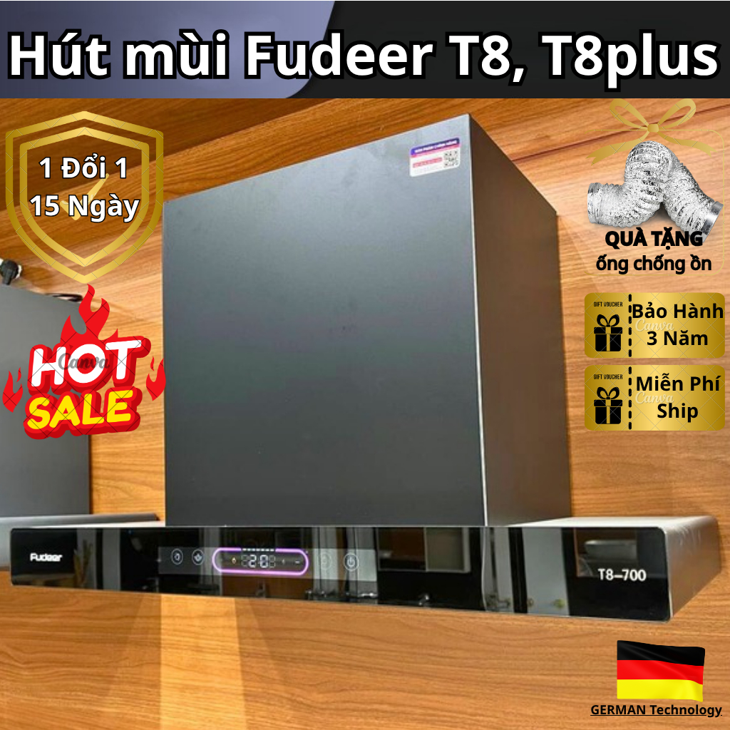 Hút Mùi Fudeer T8-700, T8 Plus |Công Suất 2350 m³/giờ, Tiết Kiệm Điện, Hút Mùi Nhanh