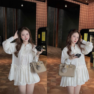   S2.4162  Set Tơ Mây Áo Váy Babydoll Tay Dài Cổ Bèo Form Xoè Mix Quần Đùi  quần 2 lớp có lót  