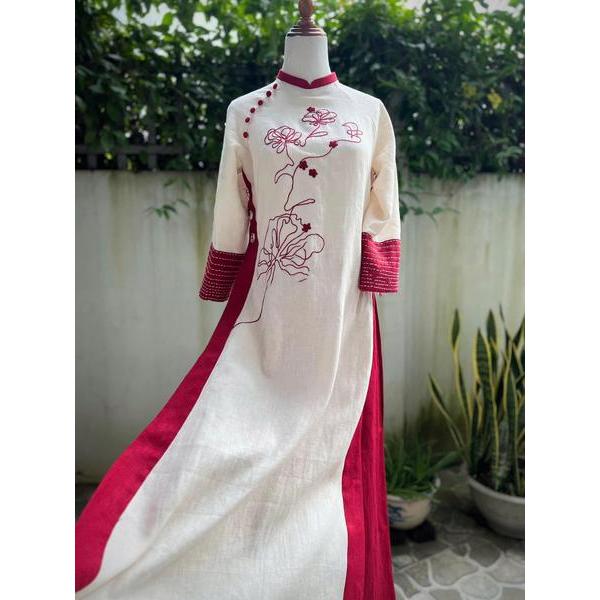 Set Áo Dài Linen Thêu _SE8039